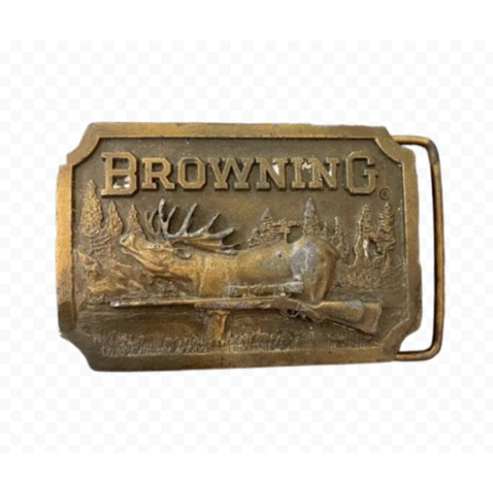 Vintage 1977 Indiana Metal Craft Browning Deer Elk Buck Hunting Belt‎ Buckle